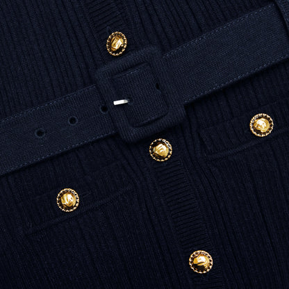 Navy Viscose Knit Midi Dress