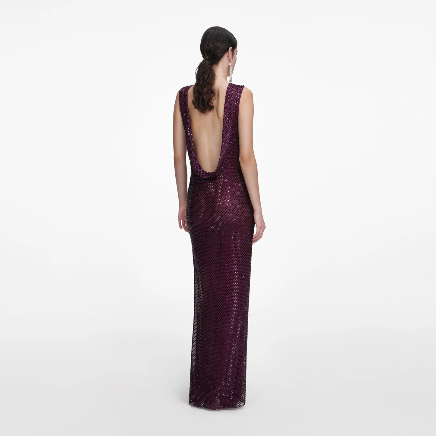 Burgundy Rhinestone Drape Maxi Dress