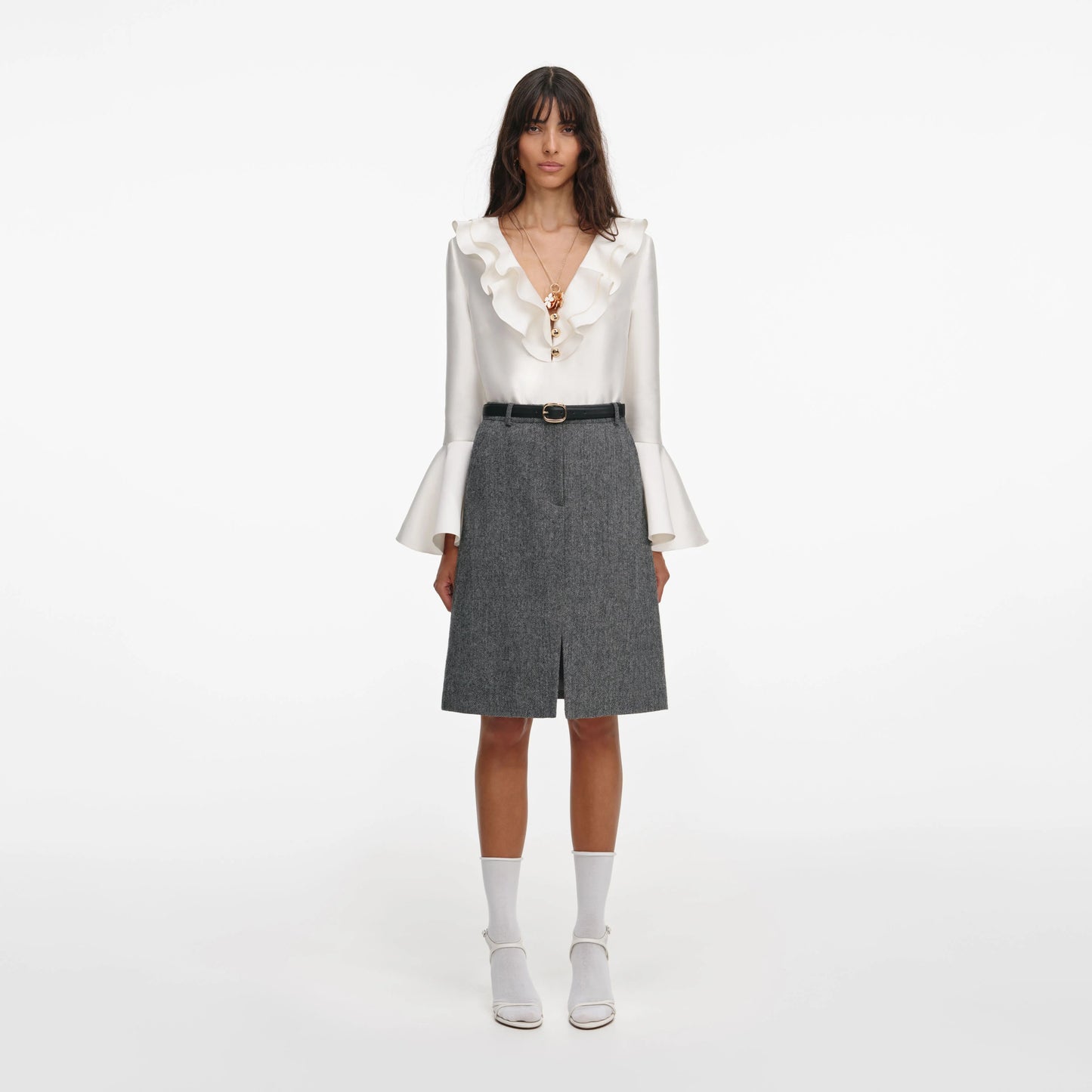 Cream Taffeta Ruffle Top
