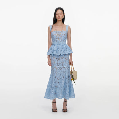 Blue Lace Peplum Midi Dress