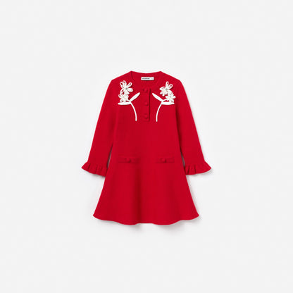 Red Flower Trim Dress