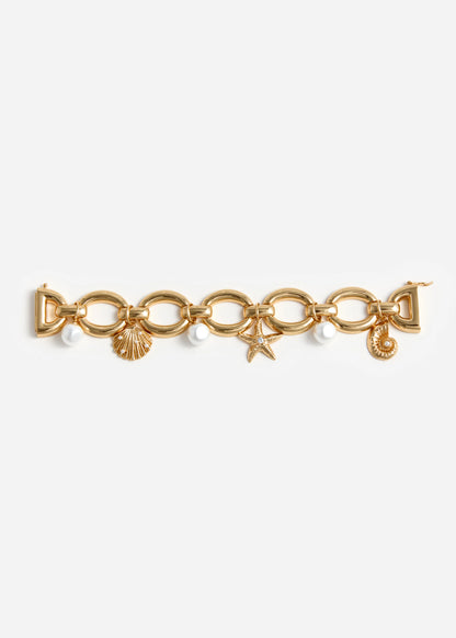 Gold Pearl Shell Charm Bracelet