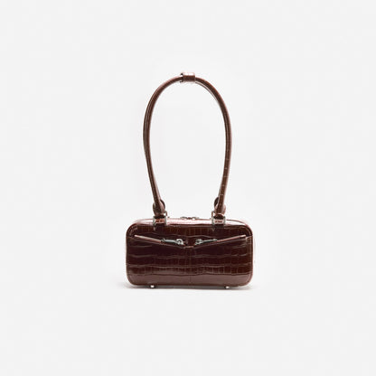 Brown Croc Leather Mini Shoulder Bag