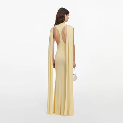 Yellow Viscose Knit Scarf Maxi Dress