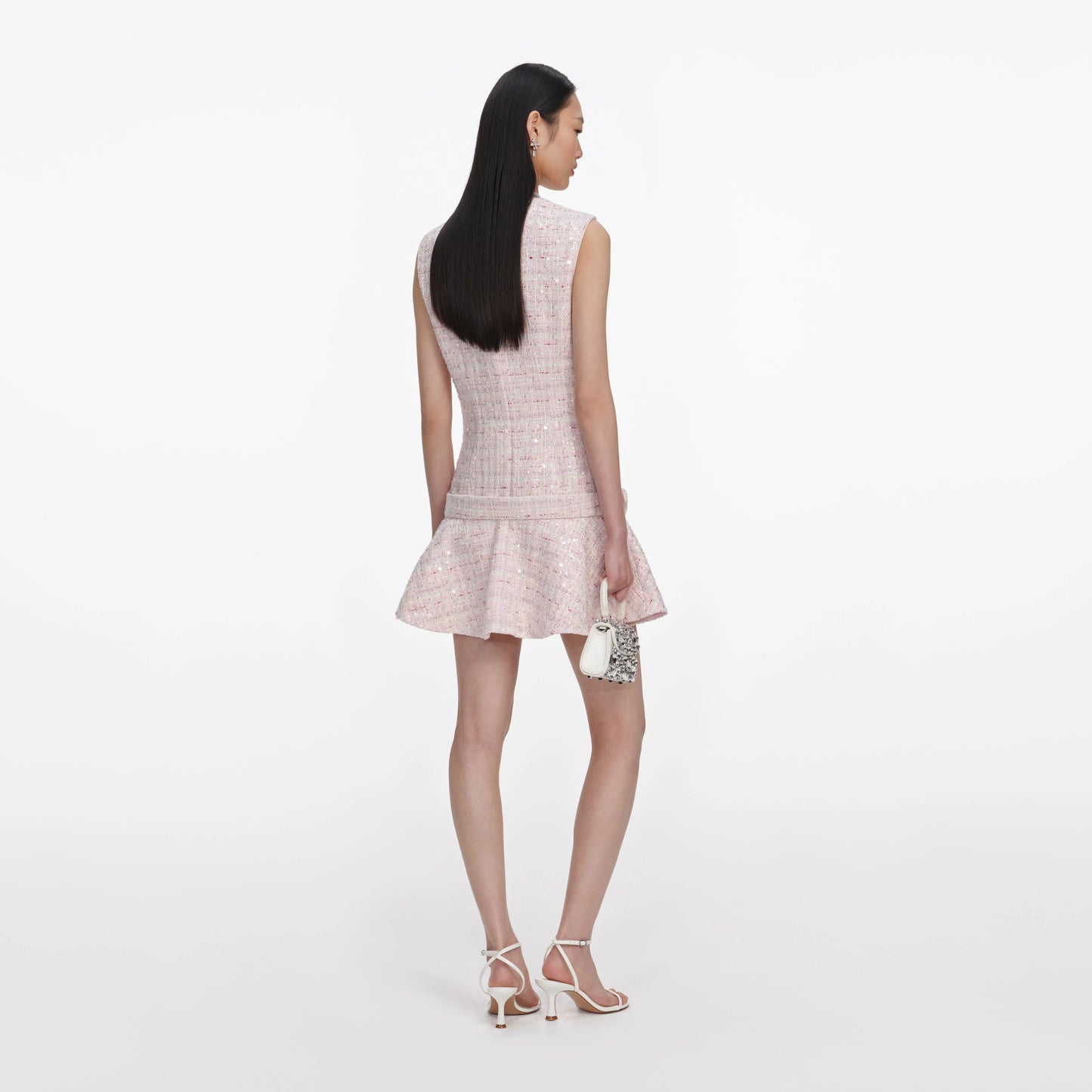 Pink Sequin Boucle Belted Mini Dress