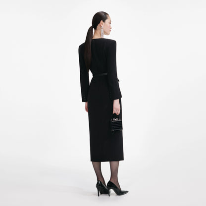 Black Tailored Crepe Midi Dress