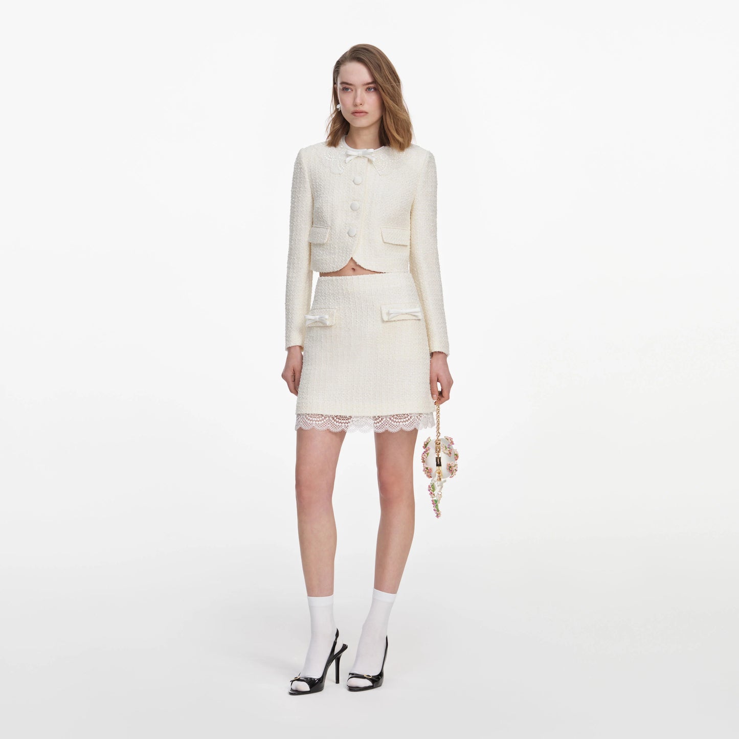 Cream Boucle Lace Mini Skirt