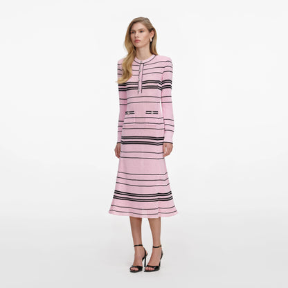 Pink Stripe Knit Midi Dress
