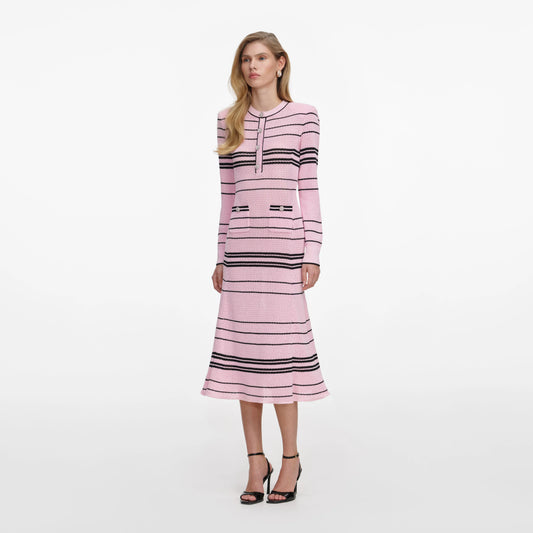 Pink Stripe Knit Midi Dress