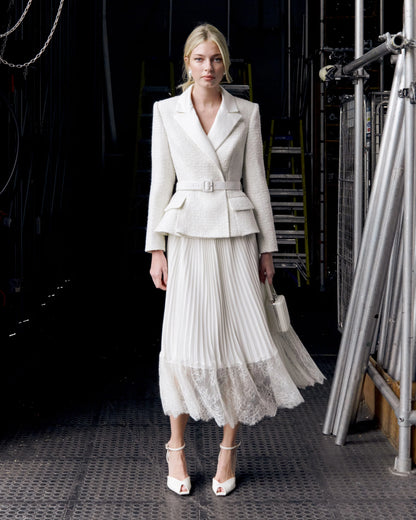 Cream Tailored Boucl¨¦ And Chiffon Midi Dress