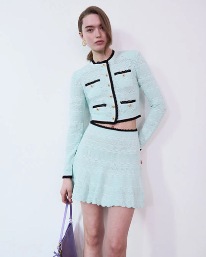 Mint Pointelle Knit Mini Skirt