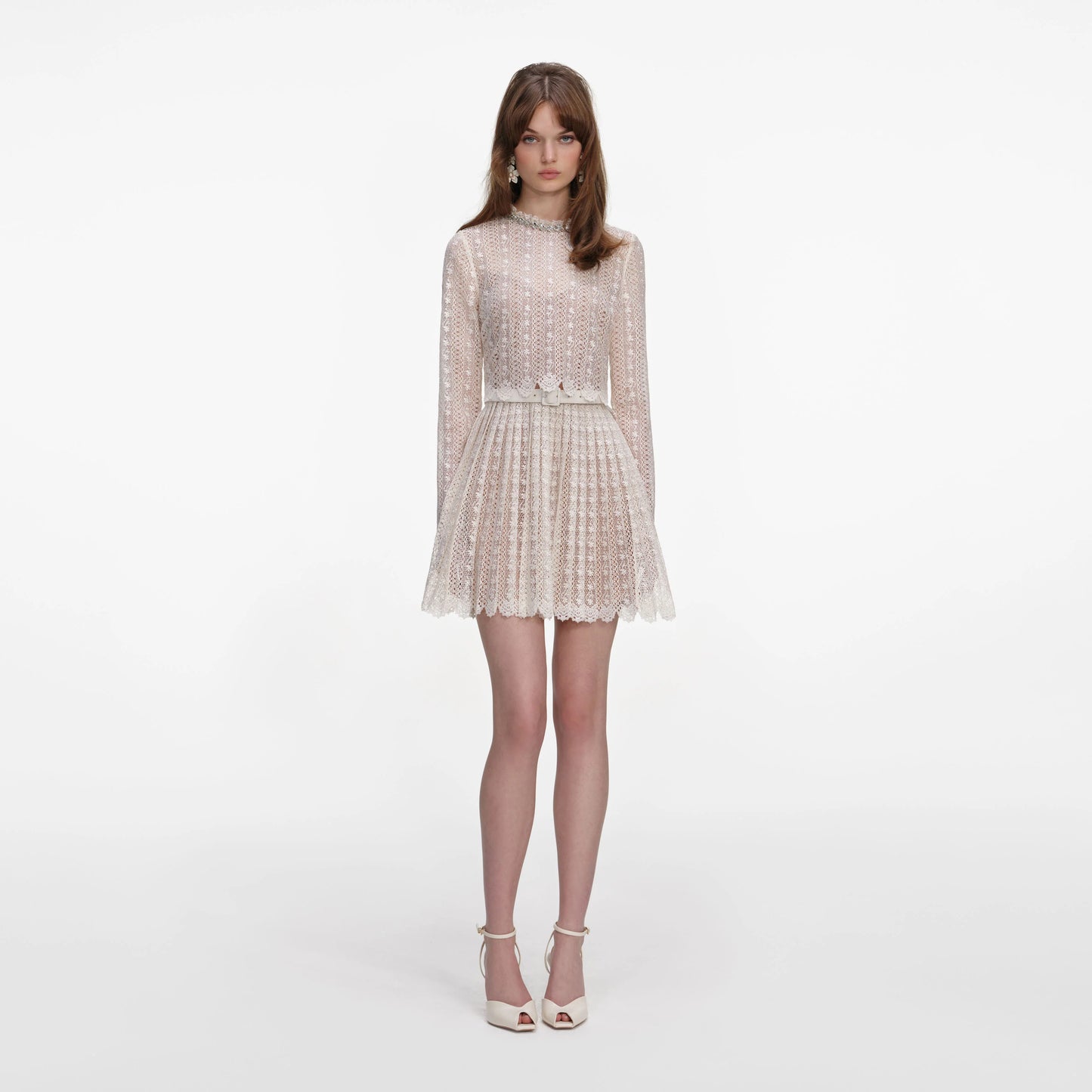 Cream Organza Lace Mini Dress