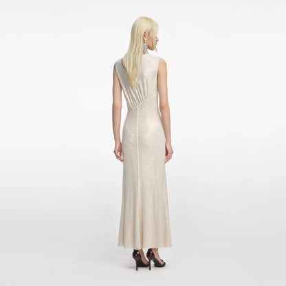 Champagne Rhinestone Cut Out Midi Dress