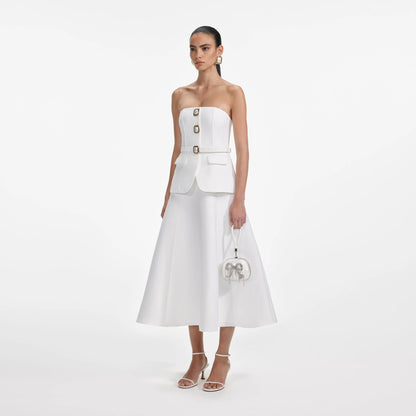 White Taffeta Bandeau Midi Dress