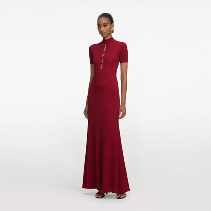 Red Lurex Knit Maxi Dress