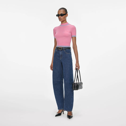 Pink Contrast Stripe Knit Top