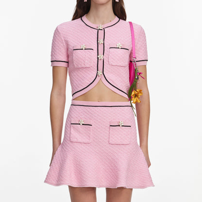 Pink Flower Knit Mini Skirt