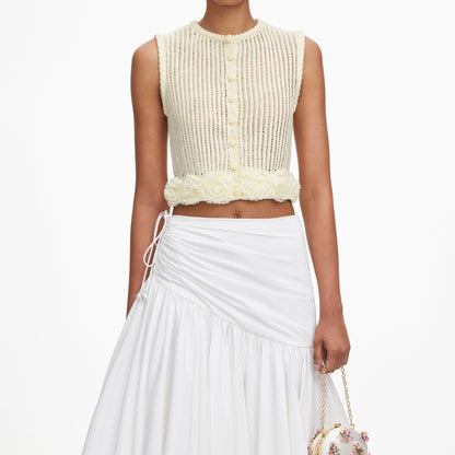 Yellow Crochet Flower Knit Top