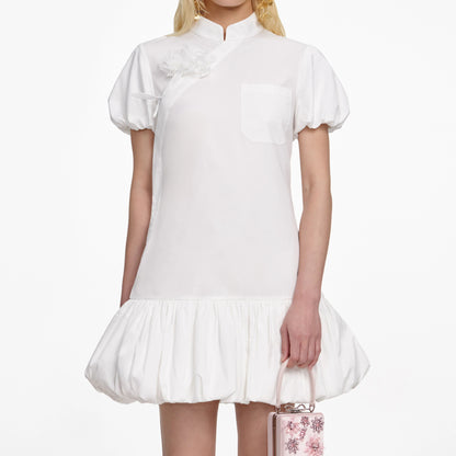 White Cotton Asymmetric Mini Dress