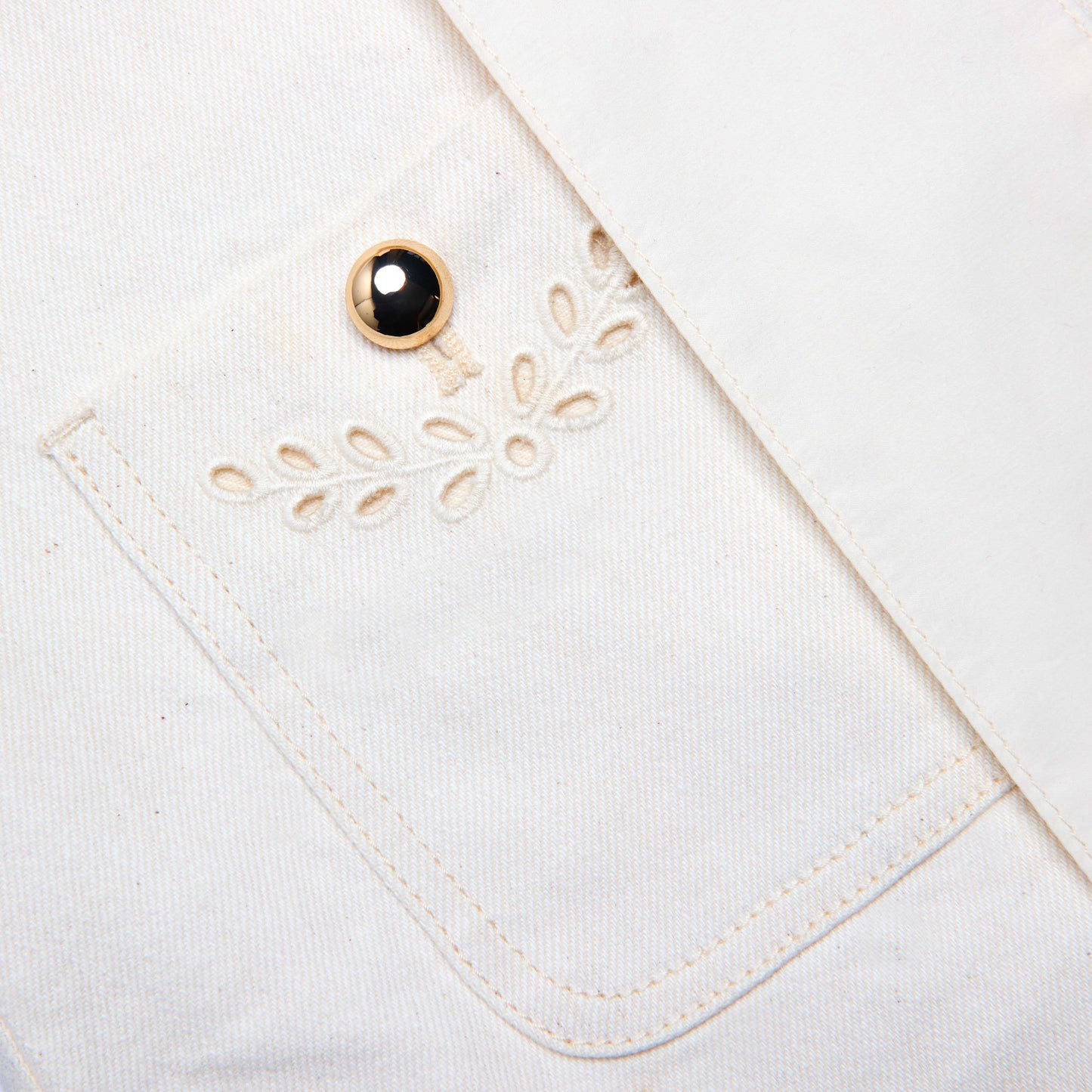 Cream Broderie Denim Mini Dress