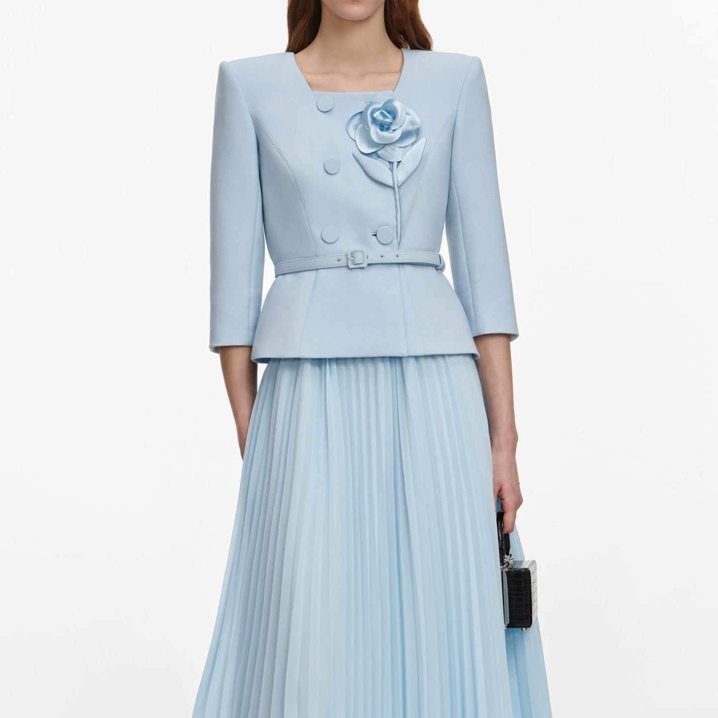 Blue 3D Flower Chiffon Midi Dress