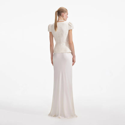 Cream Boucle Bow Detail Maxi Dress