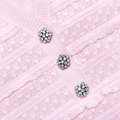 Pink Pointelle Diamante Knit Mini Dress