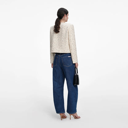 Cream Embellished Boucle Jacket