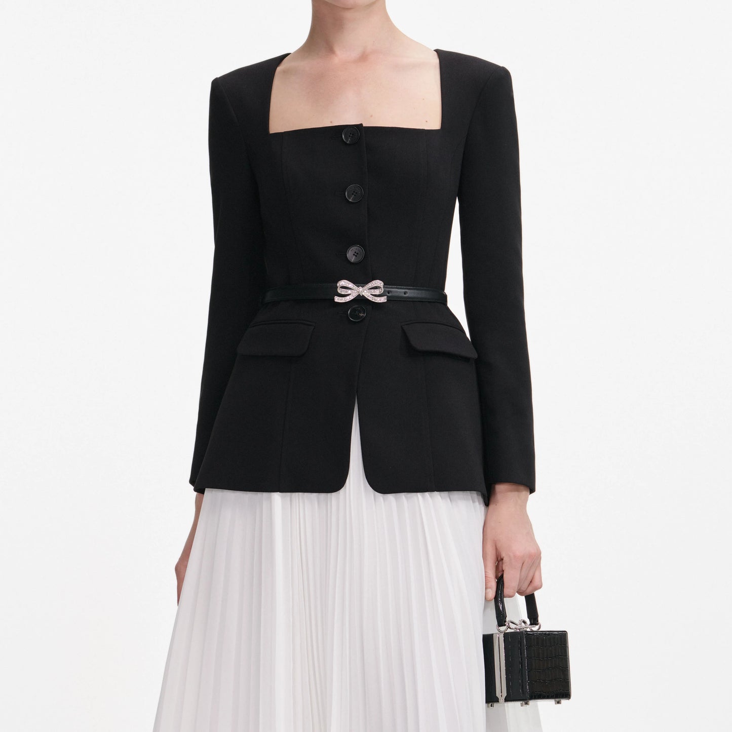 Black Long Sleeve Contrast Chiffon Midi Dress