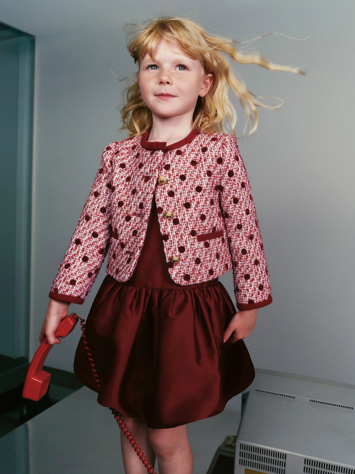 Burgundy Polka Dot Boucle Jacket