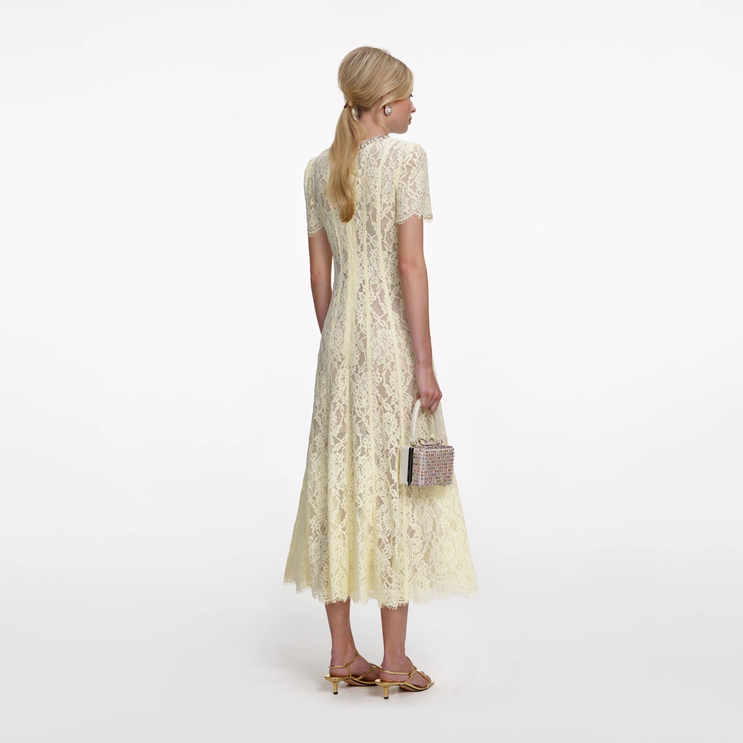 Yellow Lace Embellished Midi Dress