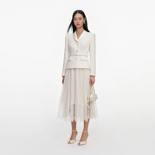 Cream Boucle Shawl Collared Midi Dress